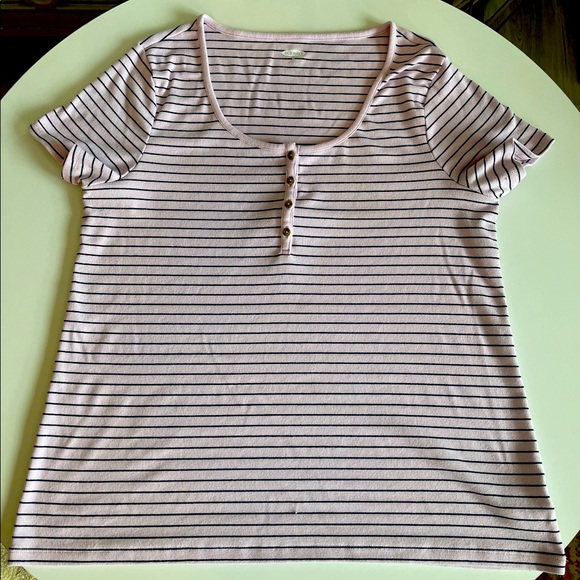 Old Navy Short Sleeve Pink & Navy Blue Striped Henley Top - Picture 1 of 4